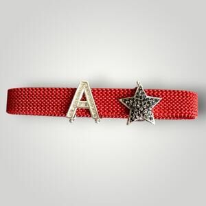 925 Sterling Silver Letter A& Black Star Charm Stainless Steel Stretch Bracelet